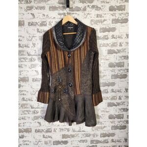 The Pyramid Collection Boho Patchwork Cardigan Sweater Size Small Lagenlook Wool